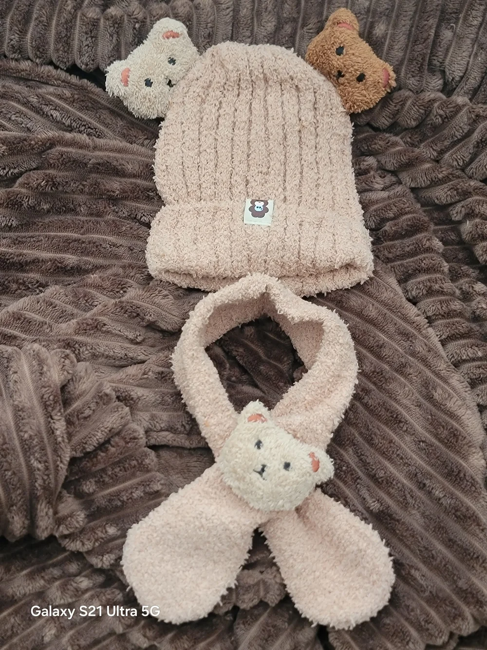 Cozy Beige Kids Beanie and Scarf Set